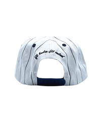 The Sports Hat represents a true staple of the 90s! This vintage athletic style classic snapback with a bold pinstripe design and unstructured silhouette is for those who put it in the work day in, day out.
Grind now, play later, and cop this 90s gem, the perfect throwback essential for streetwear lovers and active lifestyles.
90s Snapback hat with navy stripe, navy visor and white profile and EF logo. Vintage style snapback.
