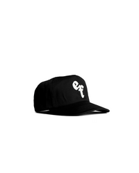 Unisex 90s style EF streetwear snapback cap, black grandad cotton hat with embroidery and green underbrim 

