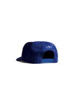 Unisex 90s style EF streetwear snapback cap, navy grandad cotton hat with embroidery and green underbrim 