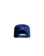 Unisex 90s style EF streetwear snapback cap, navy grandad cotton hat with embroidery and green underbrim 