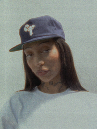 Unisex 90s style EF streetwear snapback cap, navy grandad cotton hat with embroidery and green underbrim 
