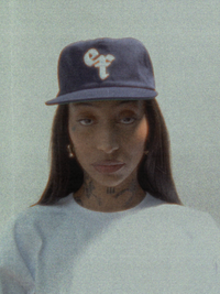 Unisex 90s style EF streetwear snapback cap, navy grandad cotton hat with embroidery and green underbrim 

