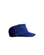 Unisex 90s style EF streetwear snapback cap, navy grandad cotton hat with embroidery and green underbrim 