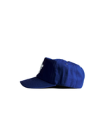 Unisex 90s style EF streetwear snapback cap, navy grandad cotton hat with embroidery and green underbrim 